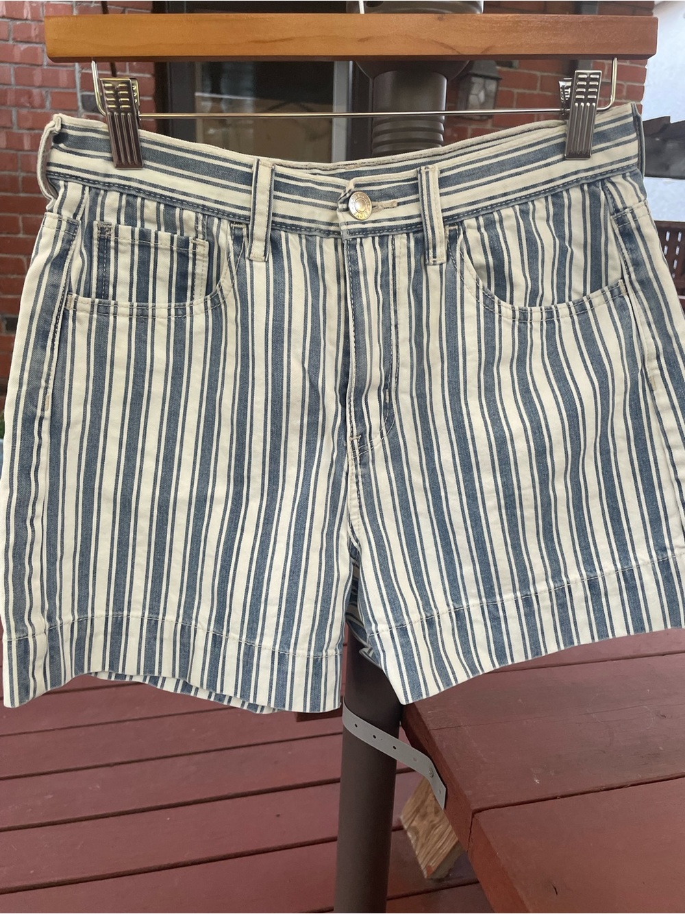 American Eagle Outfitters Blue & White Striped Jean Shorts